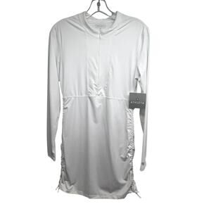 Athleta Womens White Half Zip Ruched Guard Athleisure Long Top Shirt Medium New